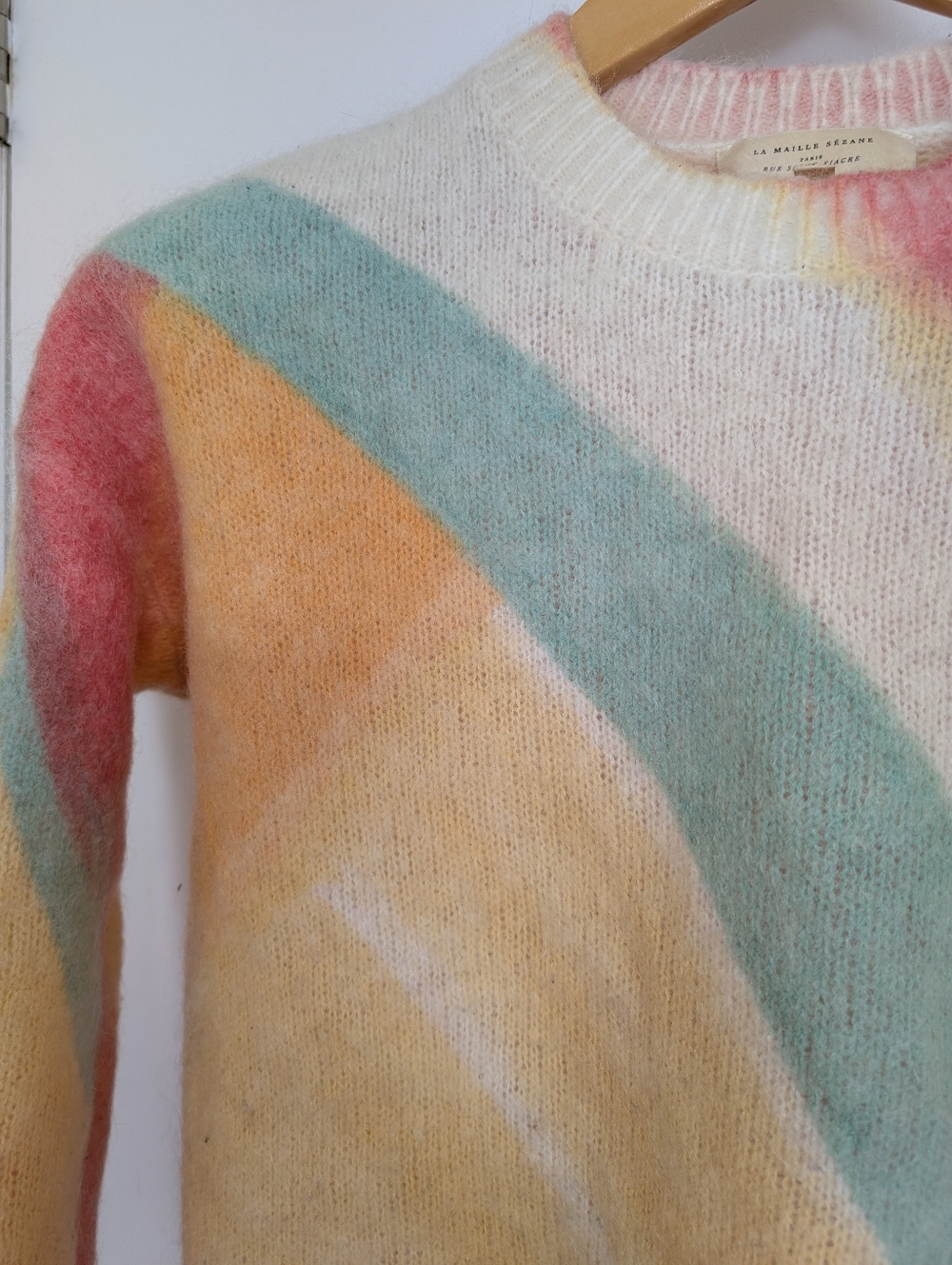 SEZANE MOHAIR WOOL SWEATER PASTEL COLORBLOCK SOFT KNIT PARIS CHICS - Picture 3 of 6